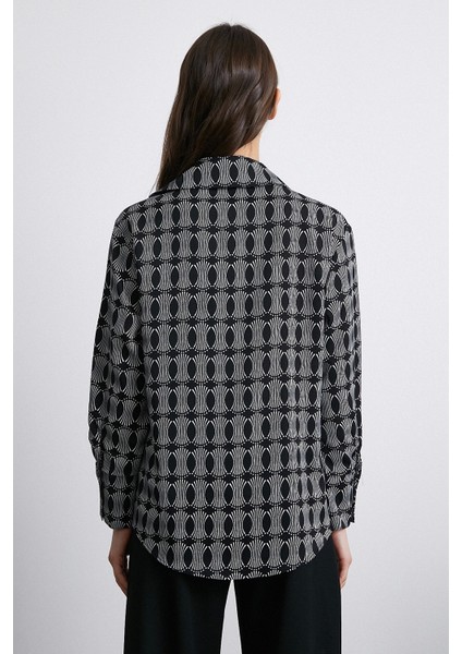 Geometrik Desenli Gömlek Siyah modelleri