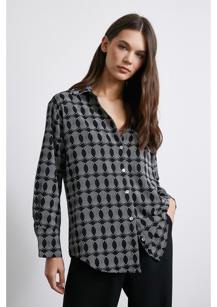 Geometrik Desenli Gömlek Siyah indirimleri