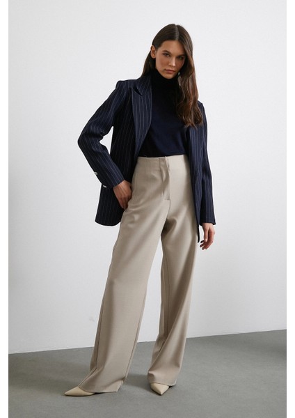 Yüksek Bel Geniş Paça Pantolon Vizon