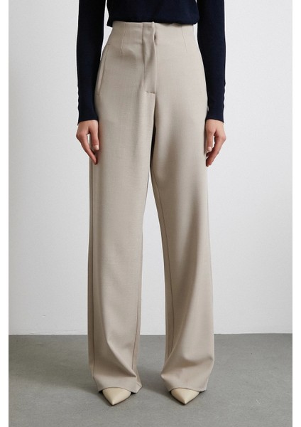 Yüksek Bel Geniş Paça Pantolon Vizon indirimleri