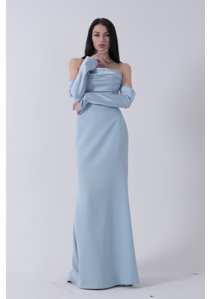 Bebe Mavi Drapeli Düğme Detaylı Uzun Abiye 9705361.449