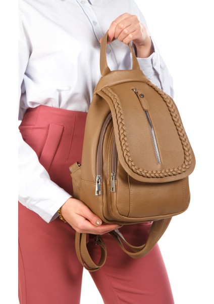 GK66 Kadın Sırt Çantası Günlük Kullanıma Uygun Örgü Motifli Kapaklı Çanta fiyatları