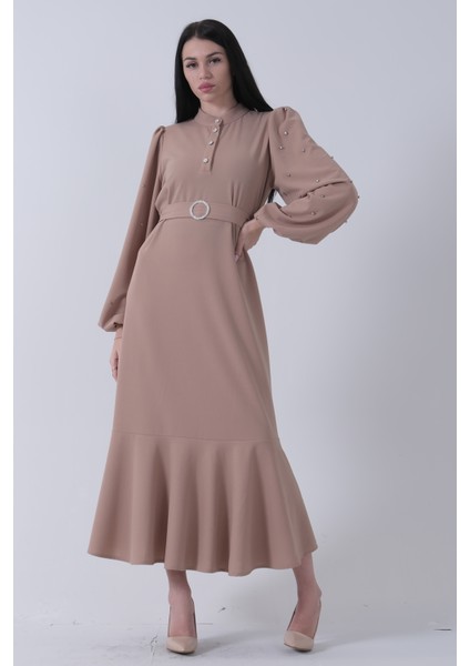 Bej Taş Detaylarla Süslenmiş Şık Elbise 4673002.55 fiyatları