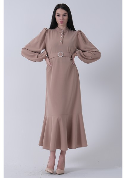 Bej Taş Detaylarla Süslenmiş Şık Elbise 4673002.55 modelleri