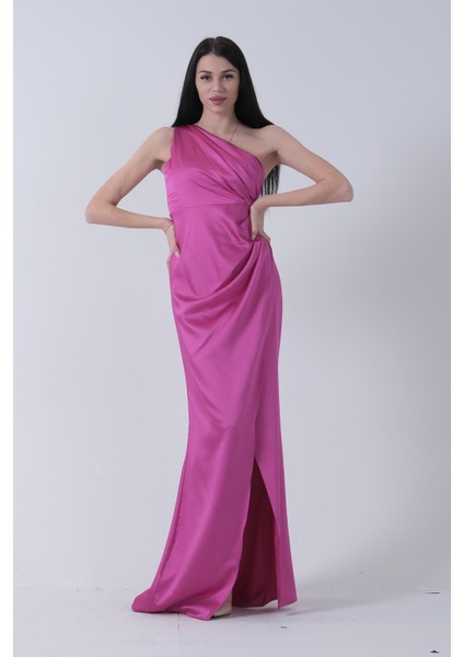 Fuşya Önü Yırtmaçlı Tek Omuz Şık Abiye 0801563.12 fiyatları