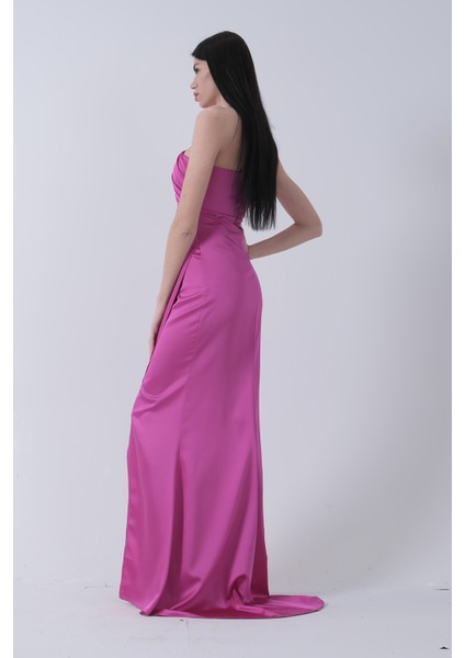 Fuşya Önü Yırtmaçlı Tek Omuz Şık Abiye 0801563.12 indirimleri