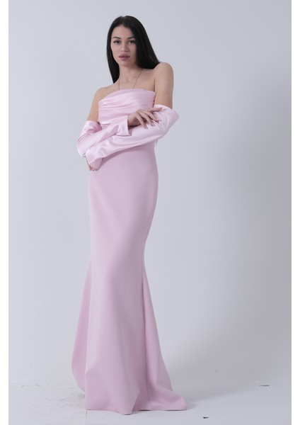 Pudra Drapeli Düğme Detaylı Uzun Abiye 9705361.79 fiyatları