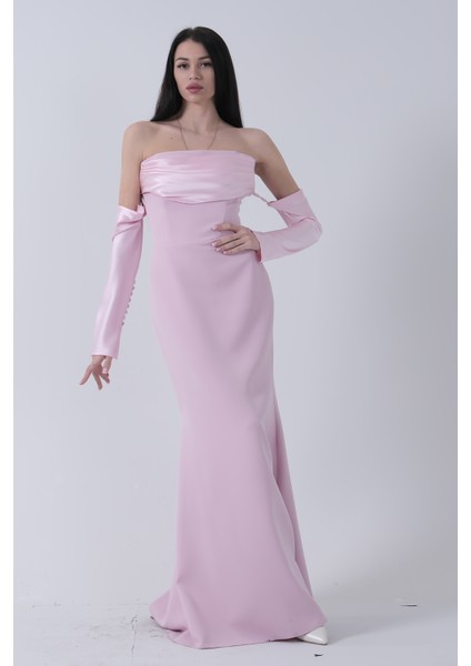 Pudra Drapeli Düğme Detaylı Uzun Abiye 9705361.79 indirimleri