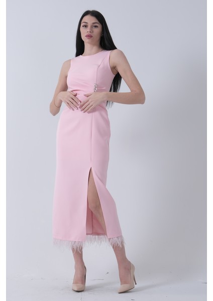 Pudra Önü Taş Detaylı Yırtmaçlı Tüy Detaylı Abiye 9705402.79 fiyatları