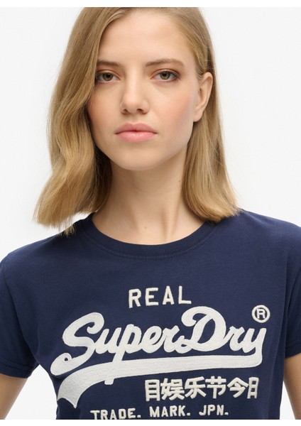 Yuvarlak Yaka Baskılı Lacivert Kadın T-Shirt W1011502A
