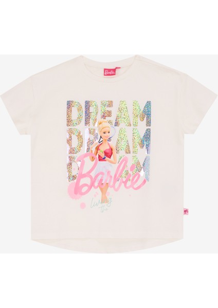 Baskılı Ekru Kız Çocuk T-Shirt BRB5SG-TST6402