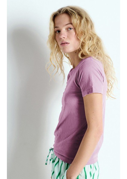 Bisiklet Yaka Düz Lila Kadın T-Shirt GAMI21E25_LILAS