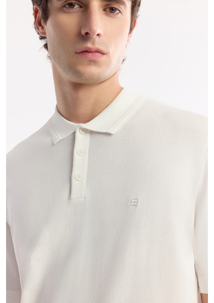 Erkek Ekru Polo Yaka Basic Rayon Triko T-shirt A51Y5035