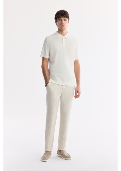 Erkek Ekru Polo Yaka Basic Rayon Triko T-shirt A51Y5035