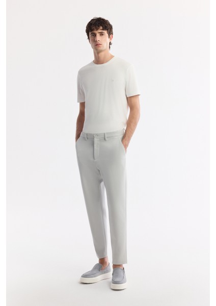 Erkek Açık Gri Klasik Bel Pamuklu Jersey Carrot Fit Pantolon A51Y3013