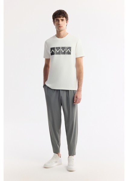 Erkek Ekru Bisiklet Yaka Hologram Baskılı İnterlok T-Shirt A51Y1092