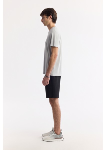 Erkek Açık Gri Bisiklet Yaka Baskılı Shoft Touch, Dökümlü, Rahat görünüm, Flamlı T-Shirt A51Y1106