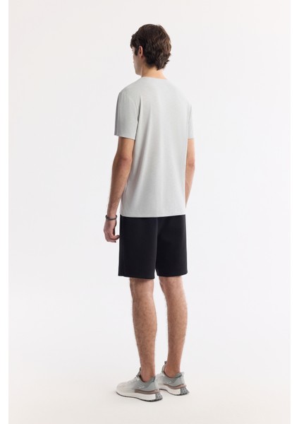 Erkek Açık Gri Bisiklet Yaka Baskılı Shoft Touch, Dökümlü, Rahat görünüm, Flamlı T-Shirt A51Y1106