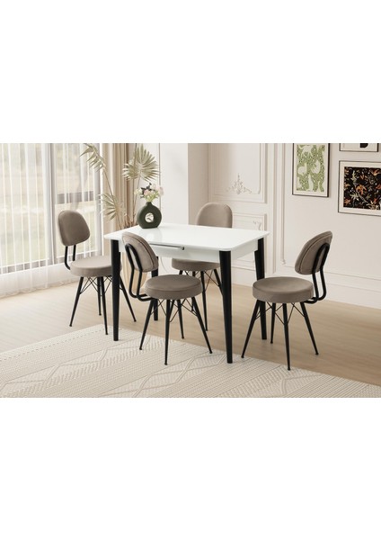 Mini 60 x 100 Milano Mdf Ortadan Açılır Masa 4 Adet Ece Sandalye