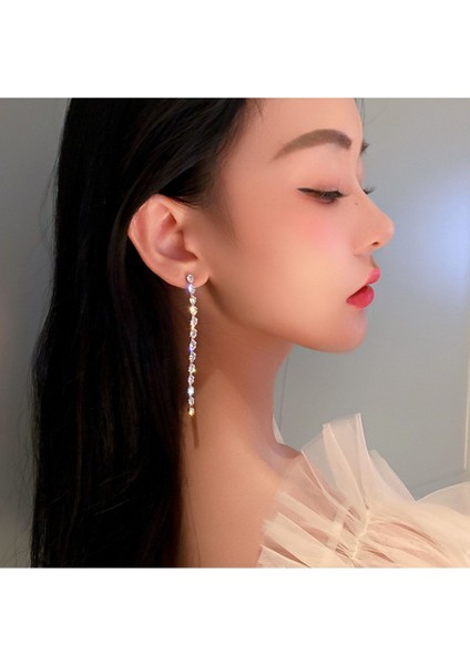 Abiye Taşlı Uzun Şerit Küpe