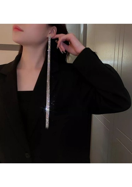 Taşlı 4 Sıra Upuzun 32 cm Tekil Küpe modelleri