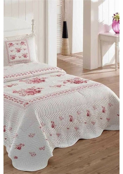 Flower Çift Kişilik Kapitone Yatak Örtüsü Takımı - Pembe