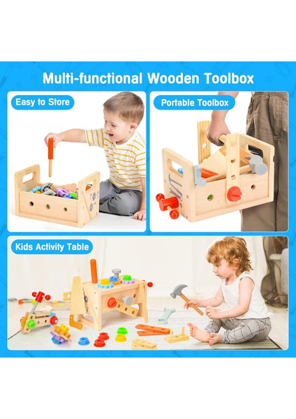 Çocuklar Için Ahşap Alet Seti 2 3 4 5 Yaşında, 29 Adet Eğitici Stem Oyuncaklar Yürümeye Başlayan Montessori Oyuncakları 2 Yaşındaki Inşaat Okul Öncesi Öğrenme Faaliyetleri Erkekler (Yurt Dışından)