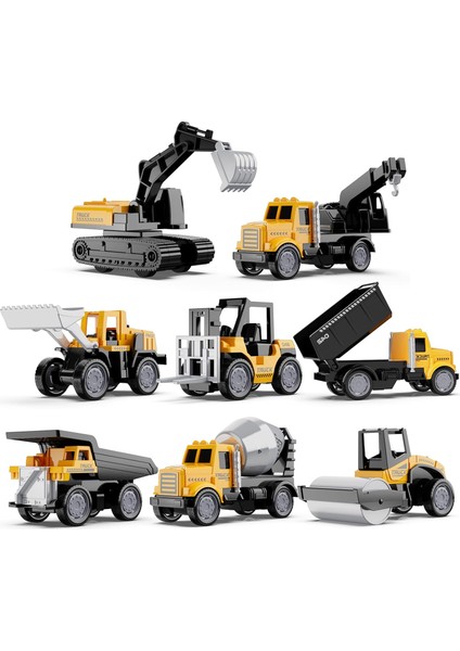 Alaşım Mini Inşaat Araçları, 8 Adet Döküm Inşaat Oyuncak Seti, Ekskavatörler Mikser Kamyonu Buldozerler Forklift Damperli Kamyon Oyuncakları, Yeni Yürümeye Başlayan Çocuklar Çocukl (Yurt Dışından)