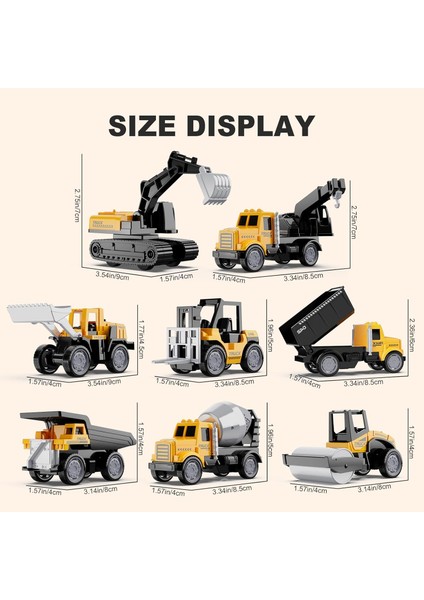 Alaşım Mini Inşaat Araçları, 8 Adet Döküm Inşaat Oyuncak Seti, Ekskavatörler Mikser Kamyonu Buldozerler Forklift Damperli Kamyon Oyuncakları, Yeni Yürümeye Başlayan Çocuklar Çocukl (Yurt Dışından) modelleri