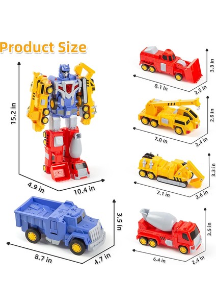 Erkekler Kızlar Için Dönüşen Robot Oyuncaklar Yaş 3 4 5 6 Yaşında, 5'i 1 Arada Inşaat Kamyonları Araçlar Dönüşüm Robotu, Stem Bssemble Arabalar Aksiyon Figürleri 3-8 Yaş Arası, Yen (Yurt Dışından)