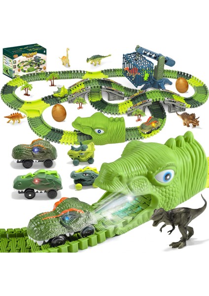 Dinozor Oyuncakları, 309PCS Dinozor Yarış Pisti Tren Oyuncak, 4 Dino Araba, 6 Dino Oyuncak, 270 Parça Seti, Bir Dino Dünya Yol Yarışı Yarat, Erkek Çocuk Küçük Çocuklar Için Oyuncak (Yurt Dışından)