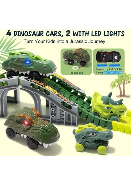 Dinozor Oyuncakları, 309PCS Dinozor Yarış Pisti Tren Oyuncak, 4 Dino Araba, 6 Dino Oyuncak, 270 Parça Seti, Bir Dino Dünya Yol Yarışı Yarat, Erkek Çocuk Küçük Çocuklar Için Oyuncak (Yurt Dışından)
