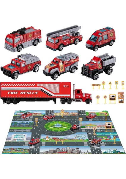 Döküm Acil Yangın Kurtarma Aracı Oyuncak Seti W/oyun Matı, Kamyon Taşıyıcı, Ambulans, 3 4 5 6 Yaşında Bebekler Çocuklar Erkek ve Kız Çocuklar Için Alaşım Metal Savaş Arabası (Yurt Dışından) fiyatları