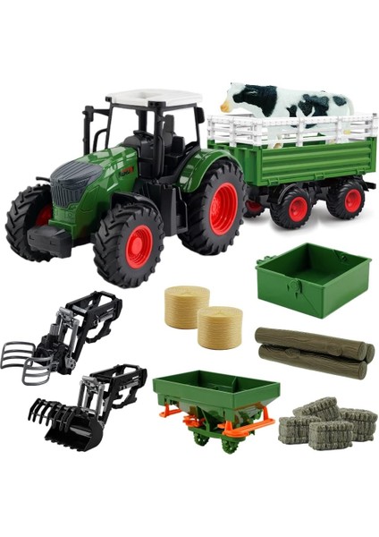 1/24 Ölçekli Traktör, Römorklu Oyun Setli - 16,5 Inç, 3-6 Yaş Arası Çocuklar Için (Yurt Dışından)