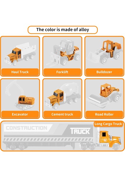 Döküm Mühendisliği Inşaat Aracı Oyuncak Seti, Oyun Matı, Kamyon Taşıyıcı, Forklift, Buldozer, Ekskavatör, Mikser, Damperli Kamyon, Alaşım Metal Araba Oyuncak Seti 3 4 5 6 Yaşında B (Yurt Dışından) modelleri