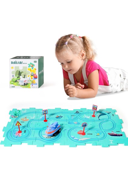 Puzzle Track Araba Oyun Seti, 3-5 Yaş Arası Çocuklar Için Araçlı Plastik Zemin Yapbozları, Elektrikli Araba Yapboz, Yeni Yürümeye Başlayan Çocuklar Için Araba Rayları, 2 3 4 5 6 Ya (Yurt Dışından)