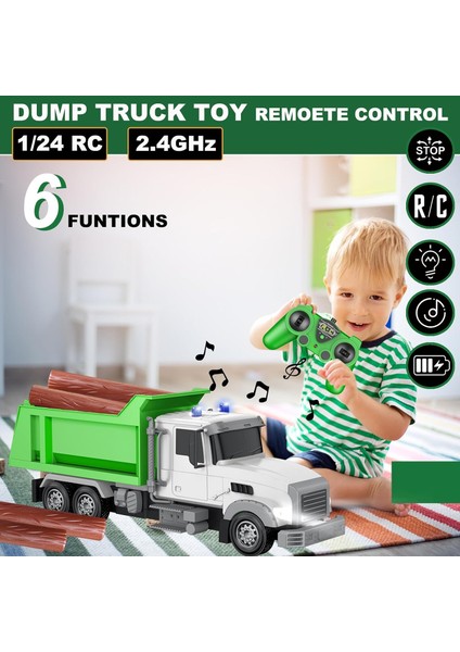 Uzaktan Kumandalı Inşaat Damperli Kamyon Oyuncak Rc Araç, 6 Kanallı Kamyon Oyuncakları, 6 Adet Ahşap, 2 Şarj Edilebilir Pil, 1/24 Ölçekli Damperli Kamyon, 3-8 Yaşındaki Erkek Çocuk (Yurt Dışından)