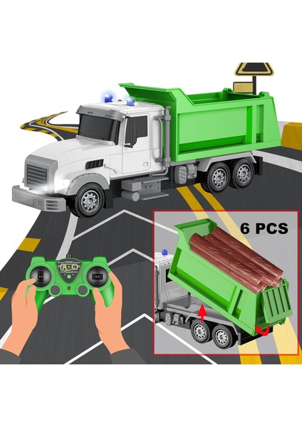 Uzaktan Kumandalı Inşaat Damperli Kamyon Oyuncak Rc Araç, 6 Kanallı Kamyon Oyuncakları, 6 Adet Ahşap, 2 Şarj Edilebilir Pil, 1/24 Ölçekli Damperli Kamyon, 3-8 Yaşındaki Erkek Çocuk (Yurt Dışından)