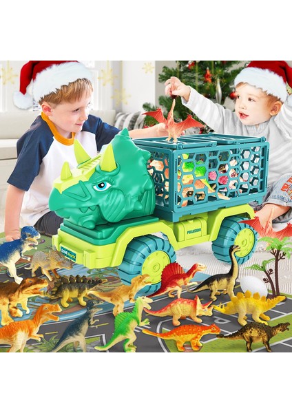 3-8 Yaş Çocuklar Için Dinozor Kamyon Oyuncakları, 15 Dino Figürlü Dino Transport Araba Taşıyıcı Kamyon Oyuncak, Oyun Matı, Dinozor Yumurtaları, Dinozor Oyun Seti, Erkek Kız Çocukla (Yurt Dışından)