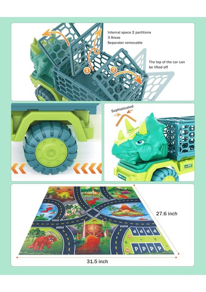 3-8 Yaş Çocuklar Için Dinozor Kamyon Oyuncakları, 15 Dino Figürlü Dino Transport Araba Taşıyıcı Kamyon Oyuncak, Oyun Matı, Dinozor Yumurtaları, Dinozor Oyun Seti, Erkek Kız Çocukla (Yurt Dışından)