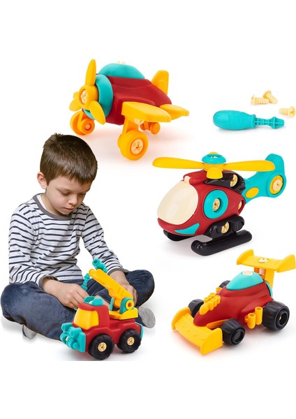 4 Pcs 3+ Yaşındaki Erkek Çocuklar Için Oyuncakları Parçalayın Tornavida Stem Eğitim Inşaatı Inşaat Oyuncakları Uçak Yarışı Araba Helikopteri Itfaiye Aracı Seti Oyun Birleştirme Oyu (Yurt Dışından)