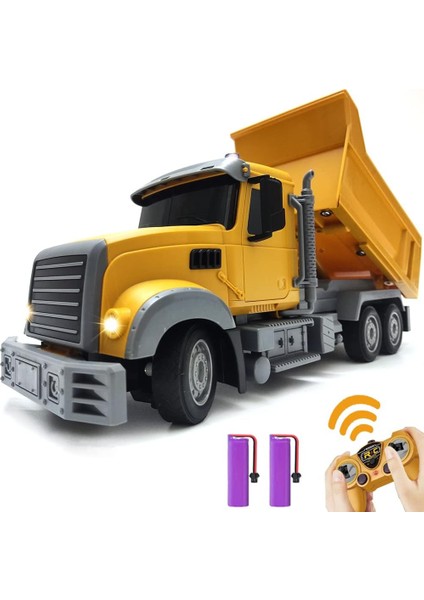 Çocuklar Için Rc Damperli Kamyon Oyuncak - LED Işıklı 6 Kanal Uzaktan Kumandalı Damperli Kamyon, 2 Şarj Edilebilir Pilli Rc Inşaat Araç Kamyon Oyuncakları, 3-8 Yaş Erkek ve Kız Çoc (Yurt Dışından)