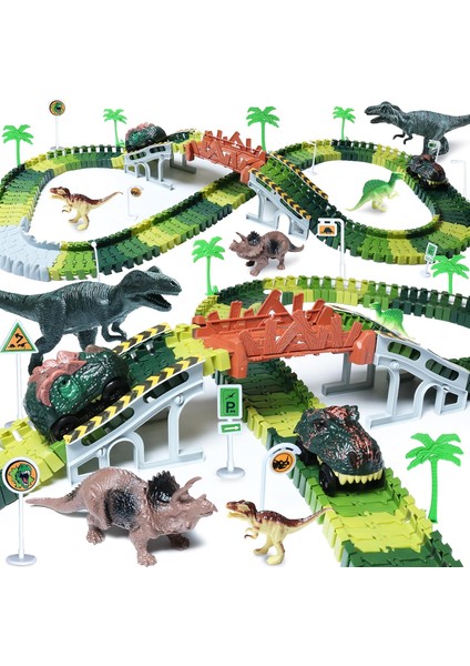 Dinozor Oyuncakları-Bir Dinozor Dünyası Yol Yarışı Oluşturun-Esnek Parça Oyun Seti, 4 Dinozor ve 2 Dinozor Yarış Arabası Oyuncakları 3 4 5 6 Yaş ve Üzeri Yaşlı Erkek Kızlar Için En (Yurt Dışından)