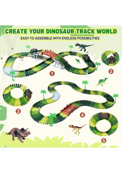 Dinozor Oyuncakları-Bir Dinozor Dünyası Yol Yarışı Oluşturun-Esnek Parça Oyun Seti, 4 Dinozor ve 2 Dinozor Yarış Arabası Oyuncakları 3 4 5 6 Yaş ve Üzeri Yaşlı Erkek Kızlar Için En (Yurt Dışından)