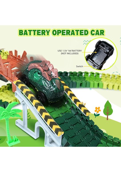 Dinozor Oyuncakları-Bir Dinozor Dünyası Yol Yarışı Oluşturun-Esnek Parça Oyun Seti, 4 Dinozor ve 2 Dinozor Yarış Arabası Oyuncakları 3 4 5 6 Yaş ve Üzeri Yaşlı Erkek Kızlar Için En (Yurt Dışından)