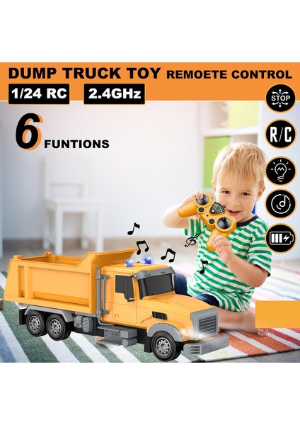 Uzaktan Kumandalı Inşaat Damperli Kamyon Oyuncak Rc Araç, 2 Şarj Edilebilir Pilli 6 Kanallı Kamyon Oyuncakları, 1/24 Ölçekli Damperli Kamyon, 3-8 Yaşındaki Erkek Çocuklar Için Doğu (Yurt Dışından)