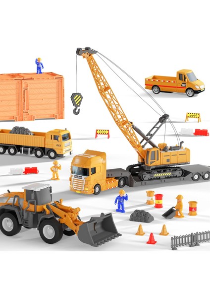 Çocuk Inşaat Oyuncakları Kamyon Seti, Erkek Iş Makinası Oyun Seti, Vinç Taşıma Römorku, Sandbox Sitesi Için Buldozer Forklift, 3 4 5 6 Yaşındaki Yürümeye Başlayan Çocuklar Için Doğ (Yurt Dışından)