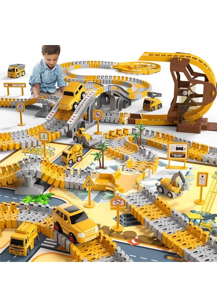 302 Pcs Inşaat Yarış Pisti Oyun Matlı Erkek Çocuk Oyuncakları 39,4"*56,7", 6 Pcs Mühendislik Arabaları ve Yarış Pisti Playset Bir Mühendislik Yolu Oluşturun 3 4 5 6 Yaşındaki Erkek (Yurt Dışından)