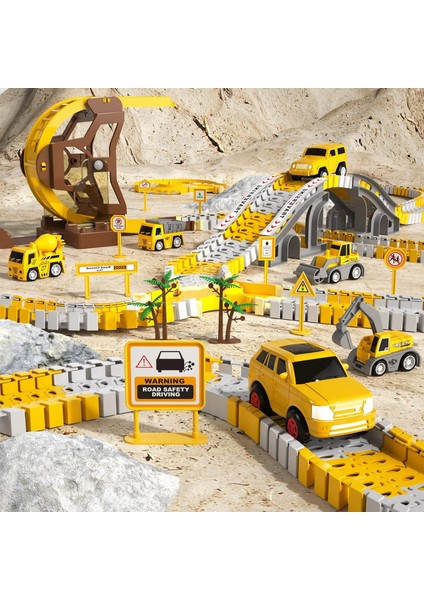 302 Pcs Inşaat Yarış Pisti Oyun Matlı Erkek Çocuk Oyuncakları 39,4"*56,7", 6 Pcs Mühendislik Arabaları ve Yarış Pisti Playset Bir Mühendislik Yolu Oluşturun 3 4 5 6 Yaşındaki Erkek (Yurt Dışından)