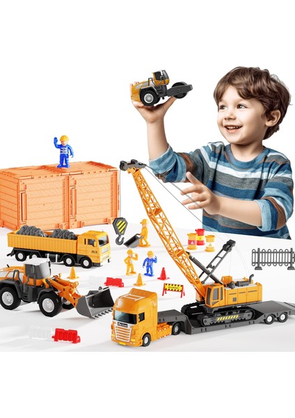 Çocuk Inşaat Oyuncakları Kamyon Seti, Erkek Iş Makinası Oyun Seti, Vinç Taşıma Römorku, Sandbox Sitesi Için Buldozer Forklift, 3 4 5 6 Yaşındaki Yürümeye Başlayan Çocuklar Için Doğ (Yurt Dışından)